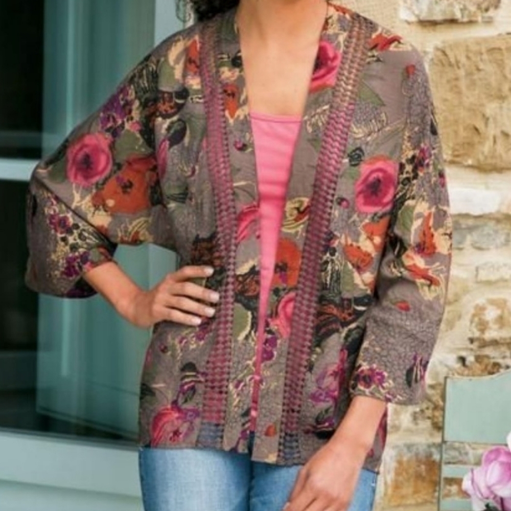 Soft Surroundings Garden Floral Kimono Topper XL - Picture 2 of 7